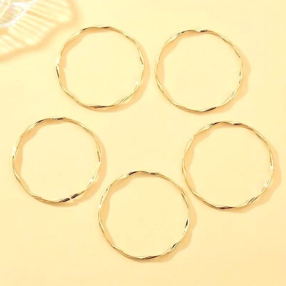Bangle Bracelets 5pc Twisted Cuff Gold Glam Layered Simple Elegant Trendy Style - Picture 3 of 4